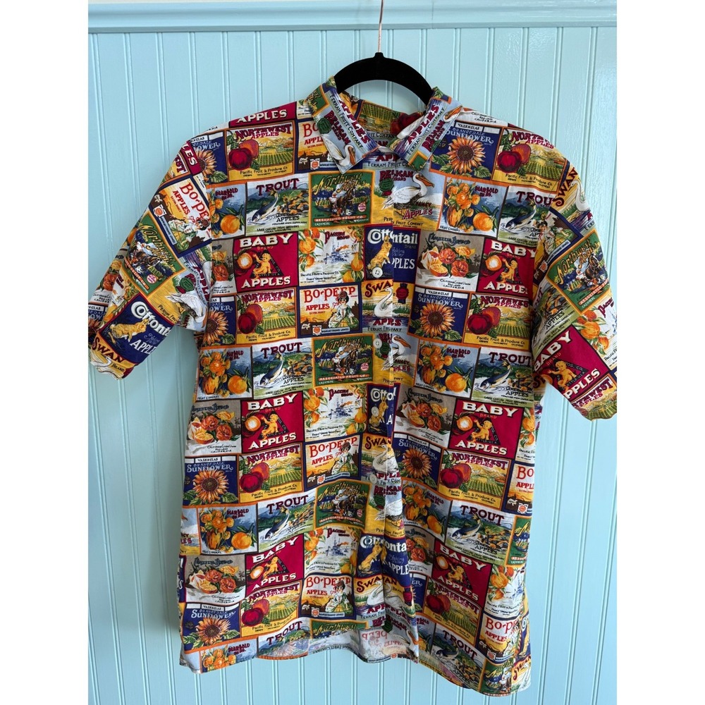 VTG Ruff Hewn Mens 80-90s AOP Fruit Crate Label M USA‎